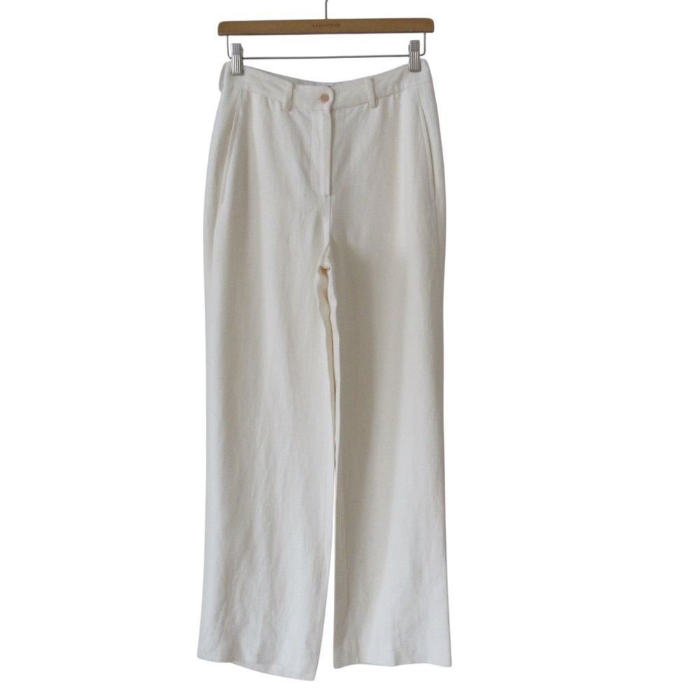 Donna Karan New York Cream Trousers Pants 4 Acetate Linen Classic Quiet Luxury